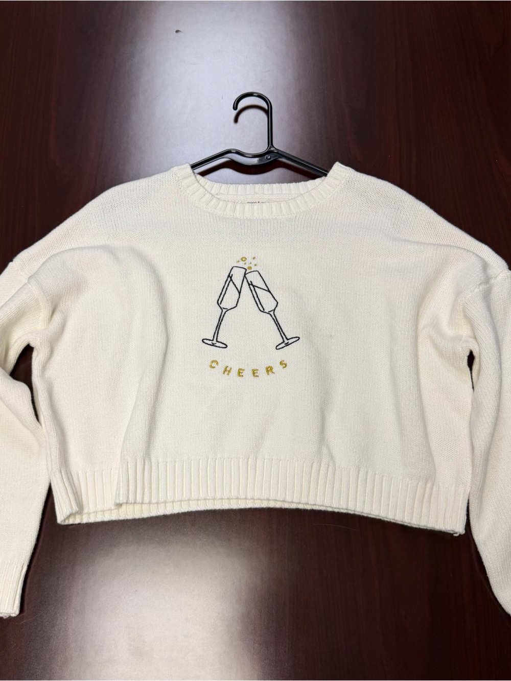 moon & madison Cream Embroidered 'Cheers' Crewneck Sweater